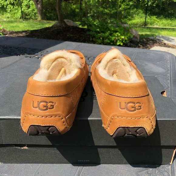 UGG Australia Byron Chestnut Leather Fur Slippers - Picture 9 of 14